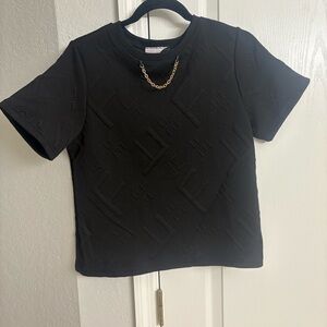 Black Textured T-Shirt with Chain Detail